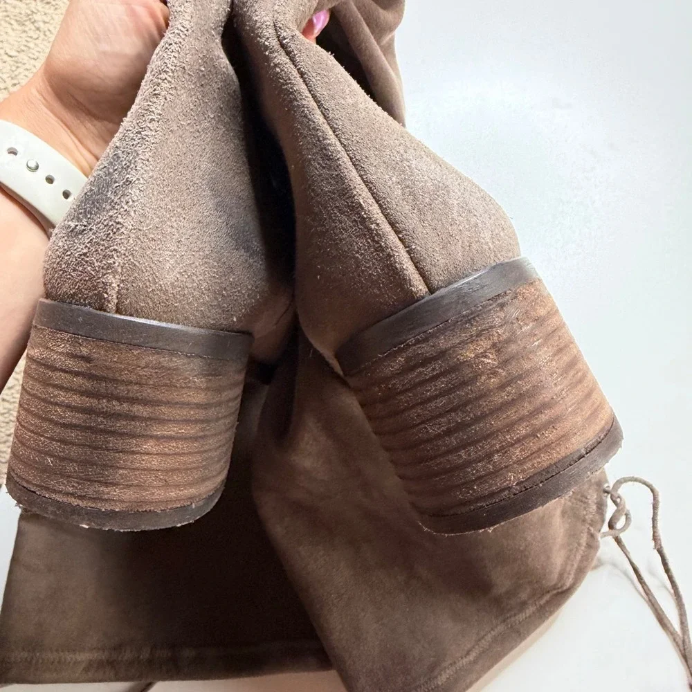 FREE PEOPLE Coast to Coast OTK Over-the-Knee Suede Boots Taupe Block Women's 40